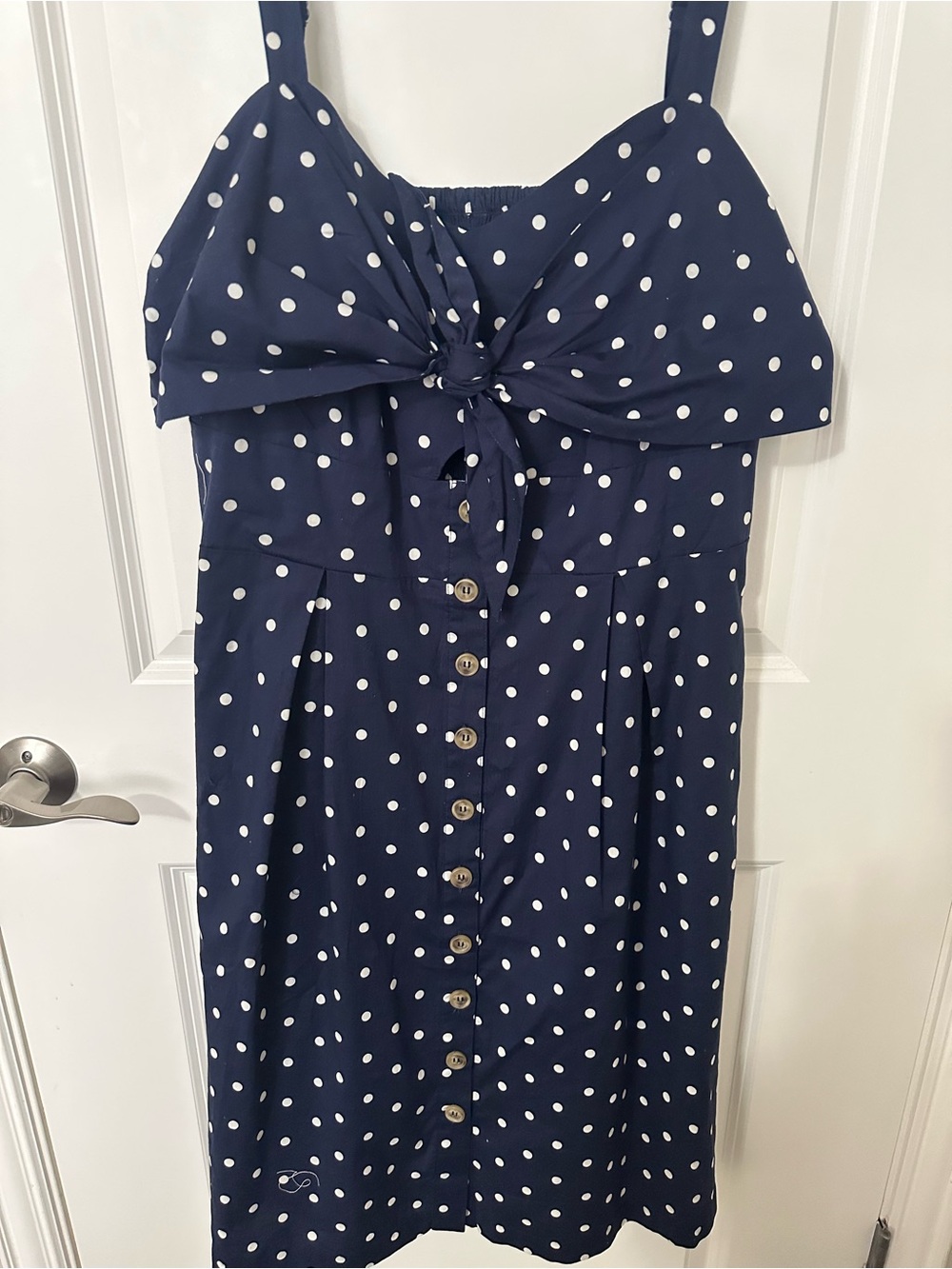 City chic Navy Polka Dot Button-Front Sundress with Front Tie
